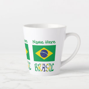 Taza De Café Latte Bandera de Brasil Personalizada Nombre Brasil
