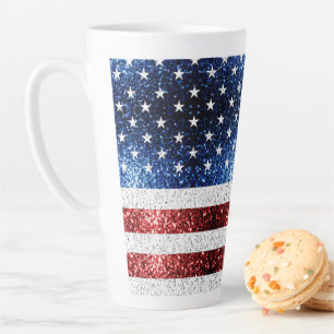 Taza De Café Latte Bandera de Estados Unidos rojo blanco chispas purp