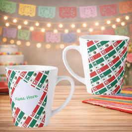Taza De Café Latte Bandera de México Personalizada en Baldosas