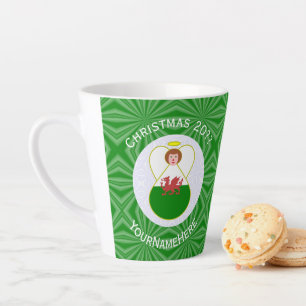 Taza De Café Latte Bandera de Navidad del Ángel Galés Personalizada