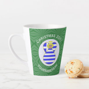 Taza De Café Latte Bandera de Navidad personalizada del ángel rubio g
