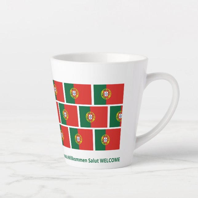 Taza De Café Latte Bandera de Portugal de personalizado BIENVENIDA (Derecha)