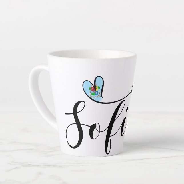 Taza De Café Latte Bandera de Sofía, Corazón Sofía, Bulgaria (Ángulo izquierdo)
