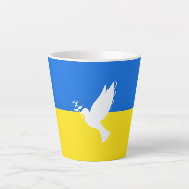 Taza De Café Latte Bandera de Ucrania - Paloma de paz - Libertad - Pa (Anverso)