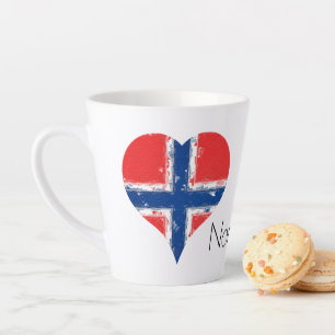 Taza De Café Latte Bandera del corazón pintada con angustia en Norueg