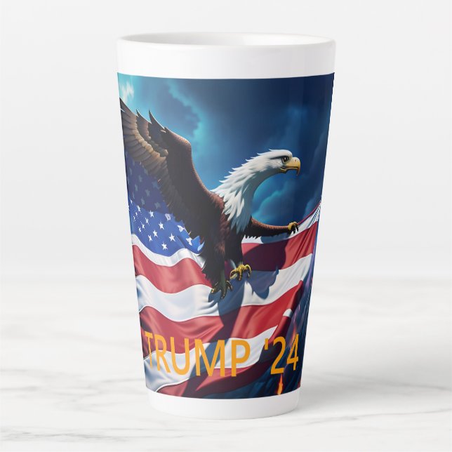 Taza De Café Latte Bandera estadounidense Águila estadounidense TRUMP (Anverso)