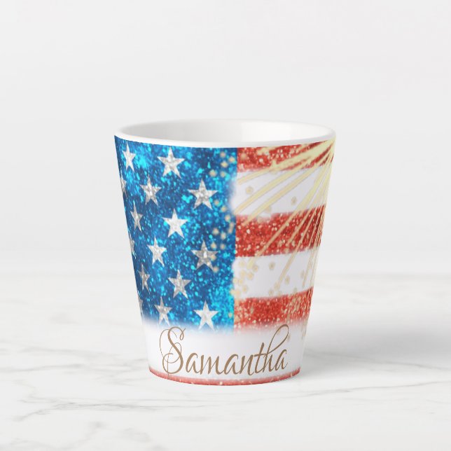 Taza De Café Latte Bandera estadounidense personalizada el 4 de julio (Anverso)