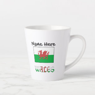 Taza De Café Latte Bandera galesa personalizada con nombre 