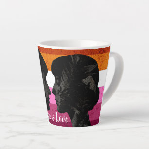 Taza De Café Latte Bandera lesbiana con dos siluetas femeninas