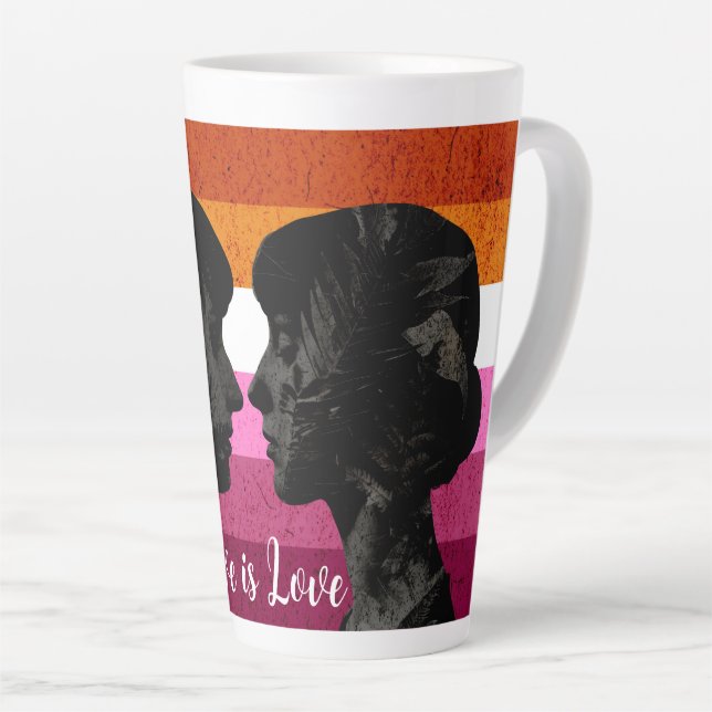 Taza De Café Latte Bandera lesbiana con dos siluetas femeninas (Ángulo derecho)