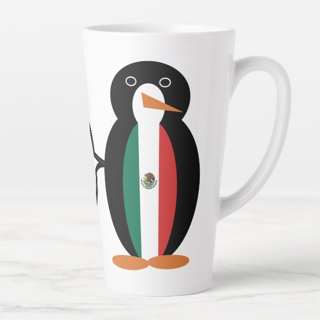 Taza De Café Latte Bandera mexicana hablando de la Sra. Penguin Large (Derecha)