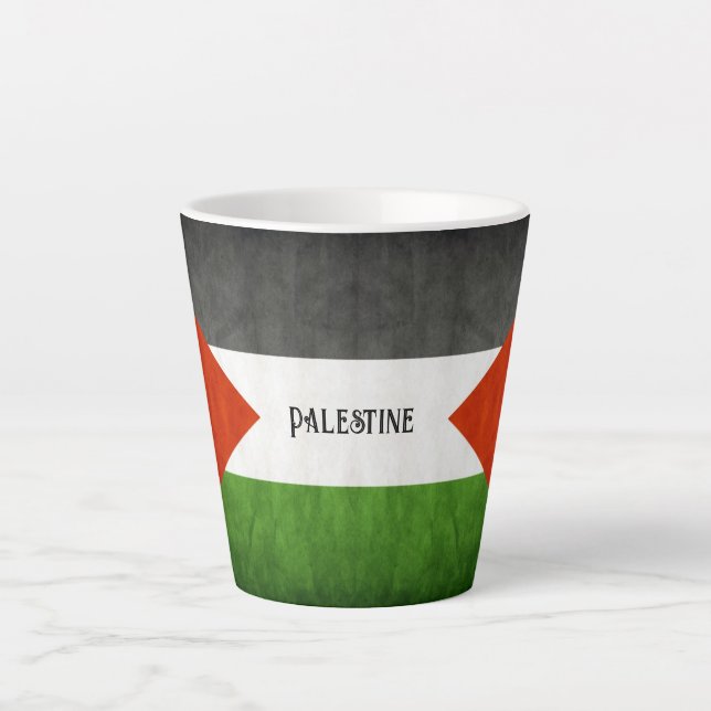 Taza De Café Latte Bandera Palestina ondulada destruida Latte Mug (Anverso)