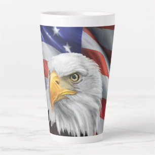 Taza De Café Latte Bandera Patriótica Americana Café de águila calva