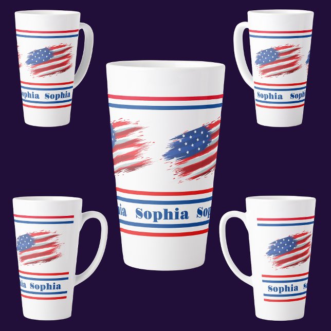 Taza De Café Latte Bandera Patriótica Personalizada de los Estados Un (Subido por el creador)