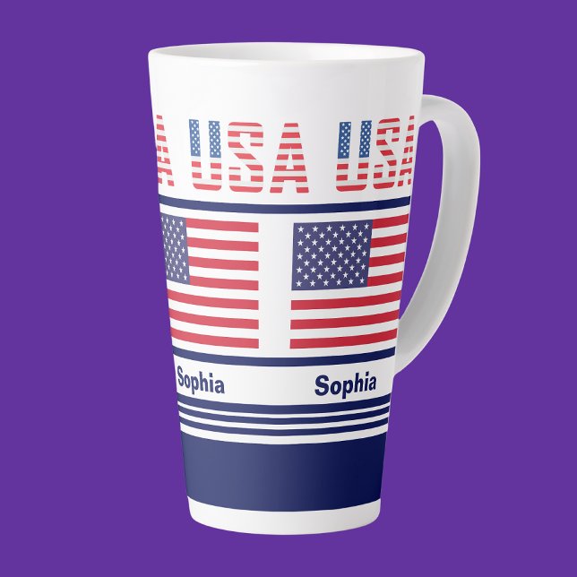 Taza De Café Latte Bandera Patriótica Personalizada de los Estados Un (Subido por el creador)