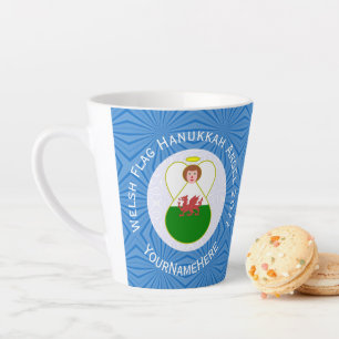 Taza De Café Latte Bandera personalizada de Hanukkah del ángel galés