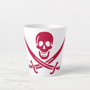 Taza De Café Latte Bandera pirata de Crimson Skull & Swords Jack en C