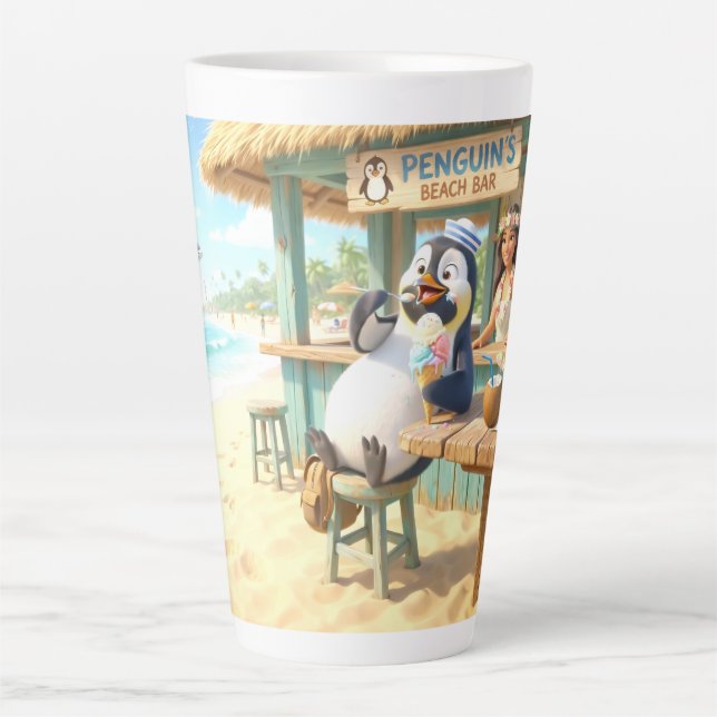 Taza De Café Latte Bar de playa del pingüino (Anverso)