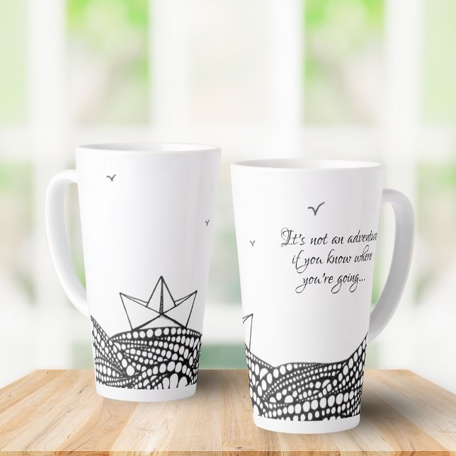 Taza De Café Latte Barco de papel con lápiz | texto motivador (Subido por el creador)