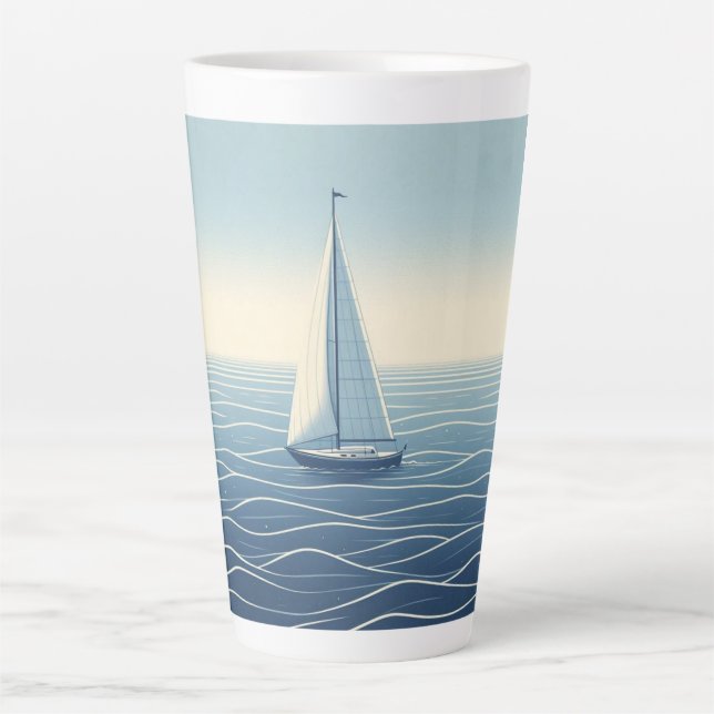 Taza De Café Latte Barco de vela en alta mar (Anverso)