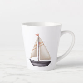 Taza De Café Latte Barco de Vela Marrón y Nombre