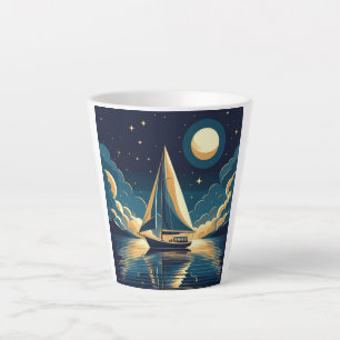 Taza De Café Latte Barco de vela por la noche