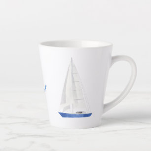 Taza De Café Latte Barco de Vela y Ancla Náutica Azul