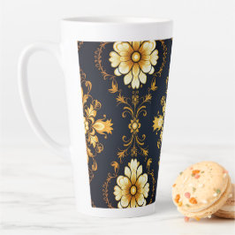 Taza De Café Latte "Barockes Ornament-Muster in Gold und Schwarz"