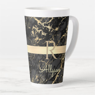 Taza De Café Latte Barra De Oro De Mármol Negro/Oro, Nombre DIY/Monog