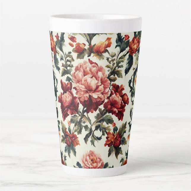 Taza De Café Latte Barroco italiano. Flores y hojas de moda (Anverso)