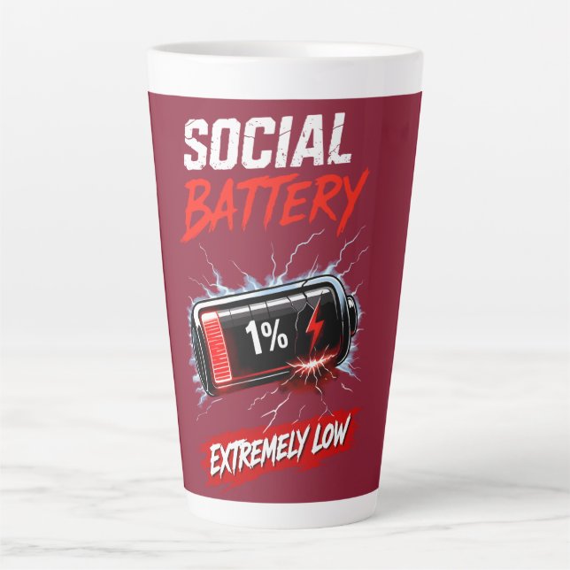 Taza De Café Latte Batería Social Extremadamente Baja – Introvertido  (Anverso)