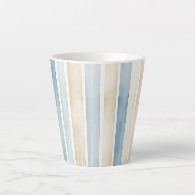 Taza De Café Latte Beach Blue Cream Stripes (Anverso)
