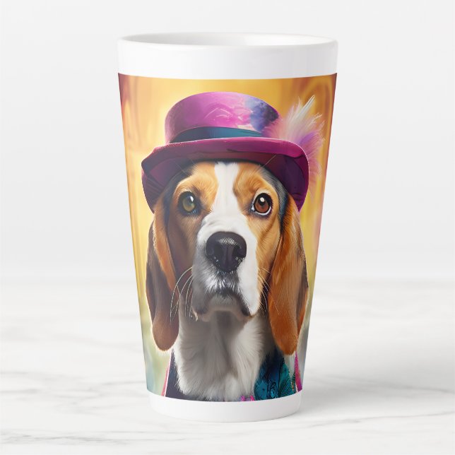 Taza De Café Latte Beagle en traje vibrante (Anverso)