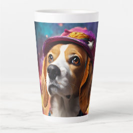 Taza De Café Latte Beagle en un Gorra rosado