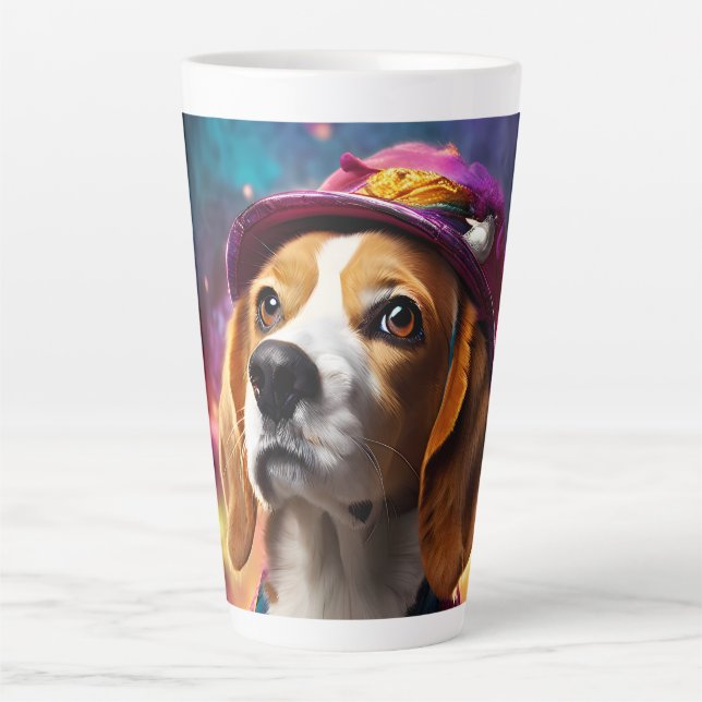Taza De Café Latte Beagle en un Gorra rosado (Anverso)
