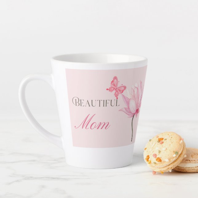Taza De Café Latte Beautiful Mom Mug with Butterfly and Flower (In situ)
