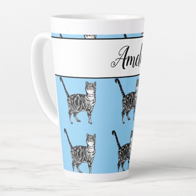 Taza De Café Latte Bebé Blue White Tabby gato Gatos Arte caprichoso (Ángulo izquierdo)