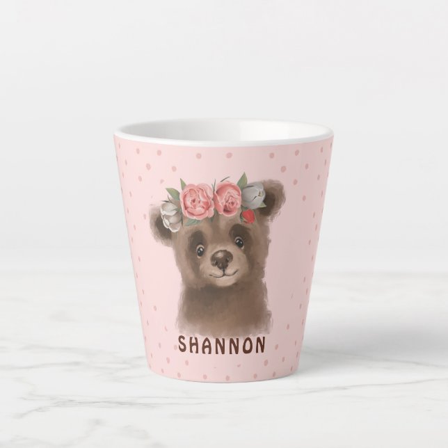Taza De Café Latte Bebé floral oso latte mug (Anverso)