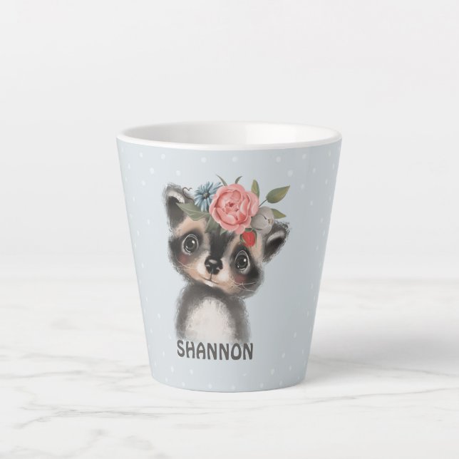 Taza De Café Latte Bebé floral Racoon Latte Mug (Anverso)