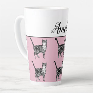 Taza De Café Latte Bebé Pink White Tabby gato Gatos Whimsical Latte M