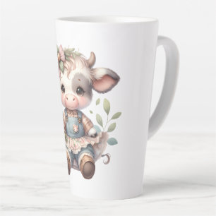 Taza De Café Latte Becerro Kawaii Farmcore con vestido floral vintage