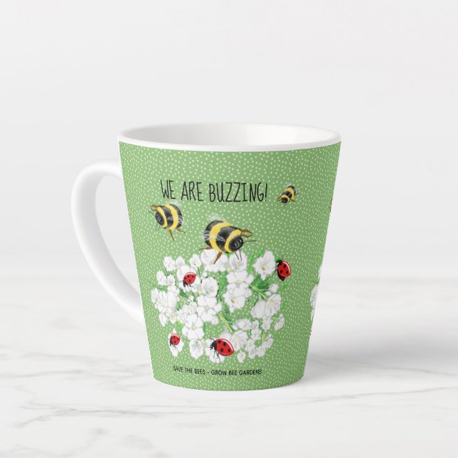 Taza De Café Latte BEES y LadyBugs - Arte de LeahG Salvar las abejas (Ángulo izquierdo)