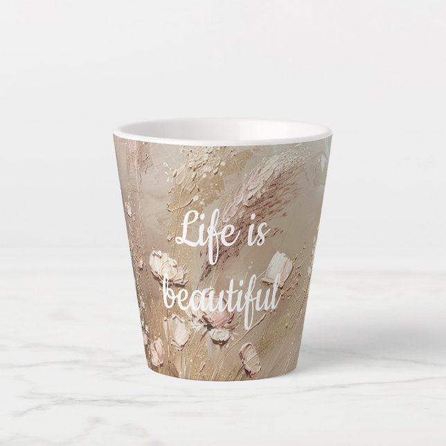 Taza De Café Latte Beige Rubor Boho Floral (Anverso)