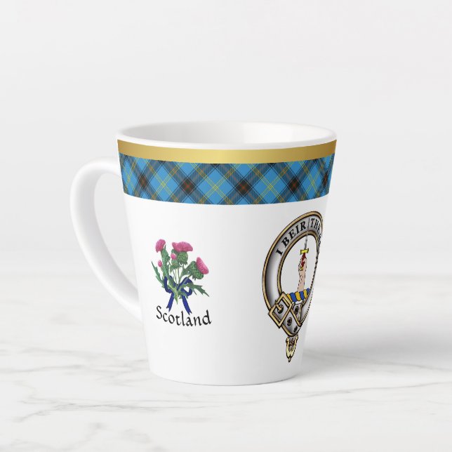 Taza De Café Latte Bell Clan Badge Tartan & Motto (Ángulo izquierdo)