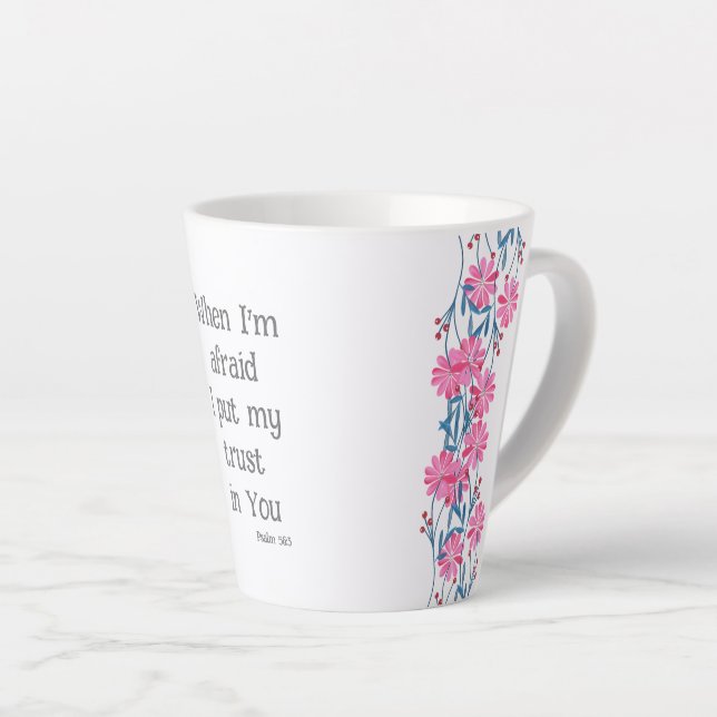 Taza De Café Latte Bella Biblia Cristiana Verse Salm 56:3 Floral (Ángulo derecho)
