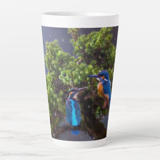Taza De Café Latte Belleza del silvestre - Kingfisher y Bonsai  (Anverso)