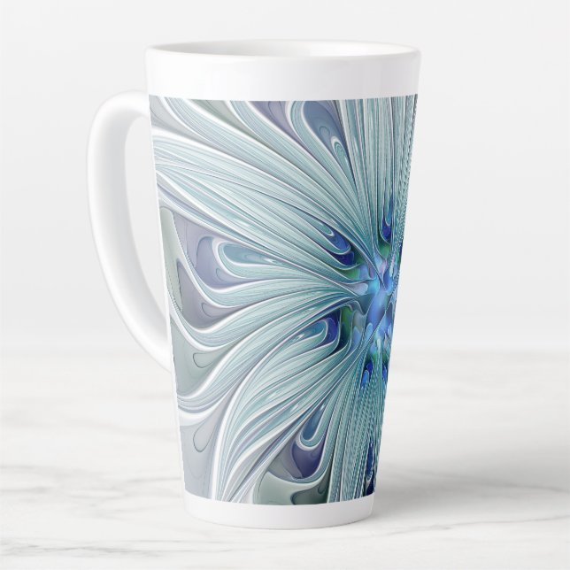 Taza De Café Latte Belleza floral Resumen Flor Pastel azul moderno (Ángulo izquierdo)