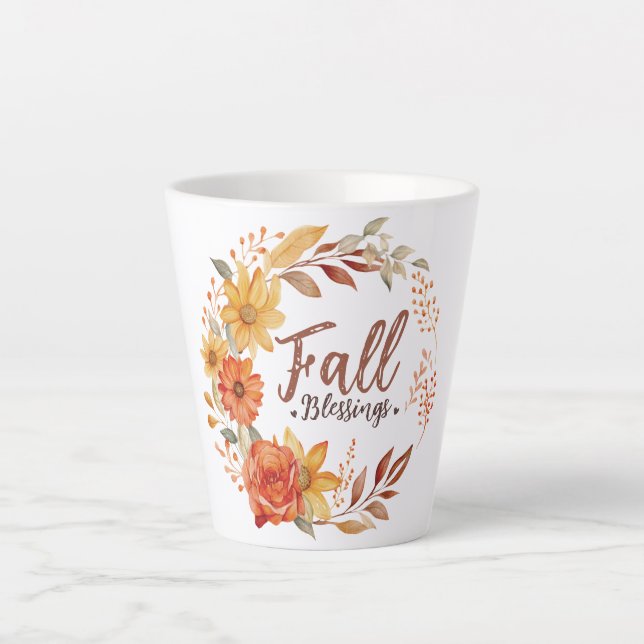 Taza De Café Latte Bendiciones de caída floral (Anverso)