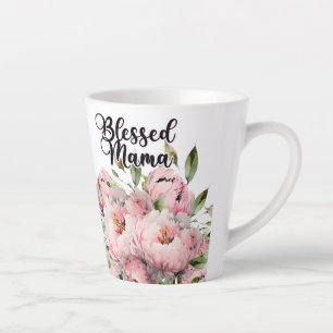 Taza De Café Latte Bendita mamá con hermosas flores