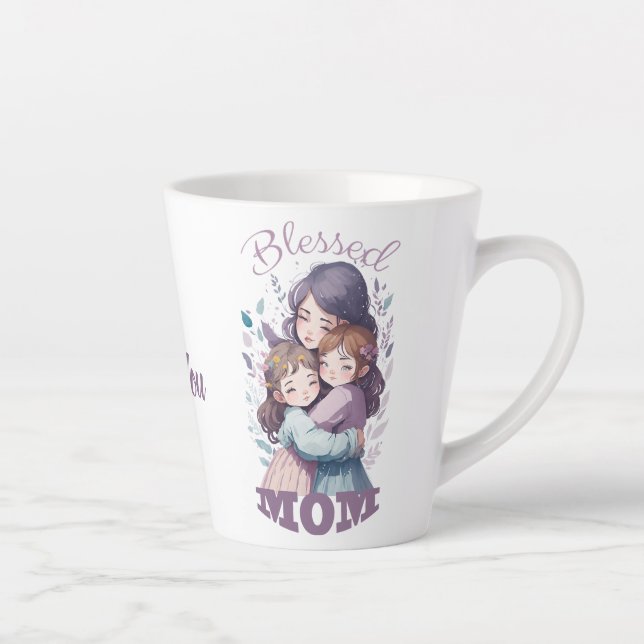 Taza De Café Latte Bendita mamá, regalo personalizado personalizado p (Derecha)